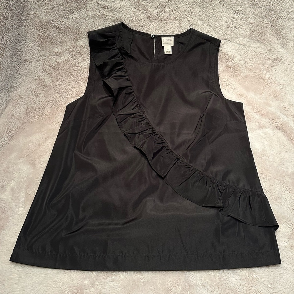J. Crew Black Ruffle Accent Blouse